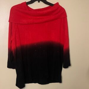 Kim Rogers Off-Shoulder Sweater in Red and Black